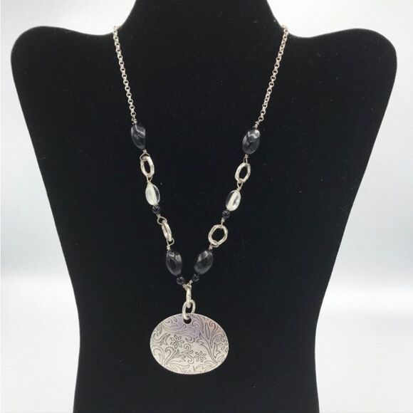 LIA SOPHIA Silver Tone Chain Large Carved Beads 15"-18" - Picture 11 of 12